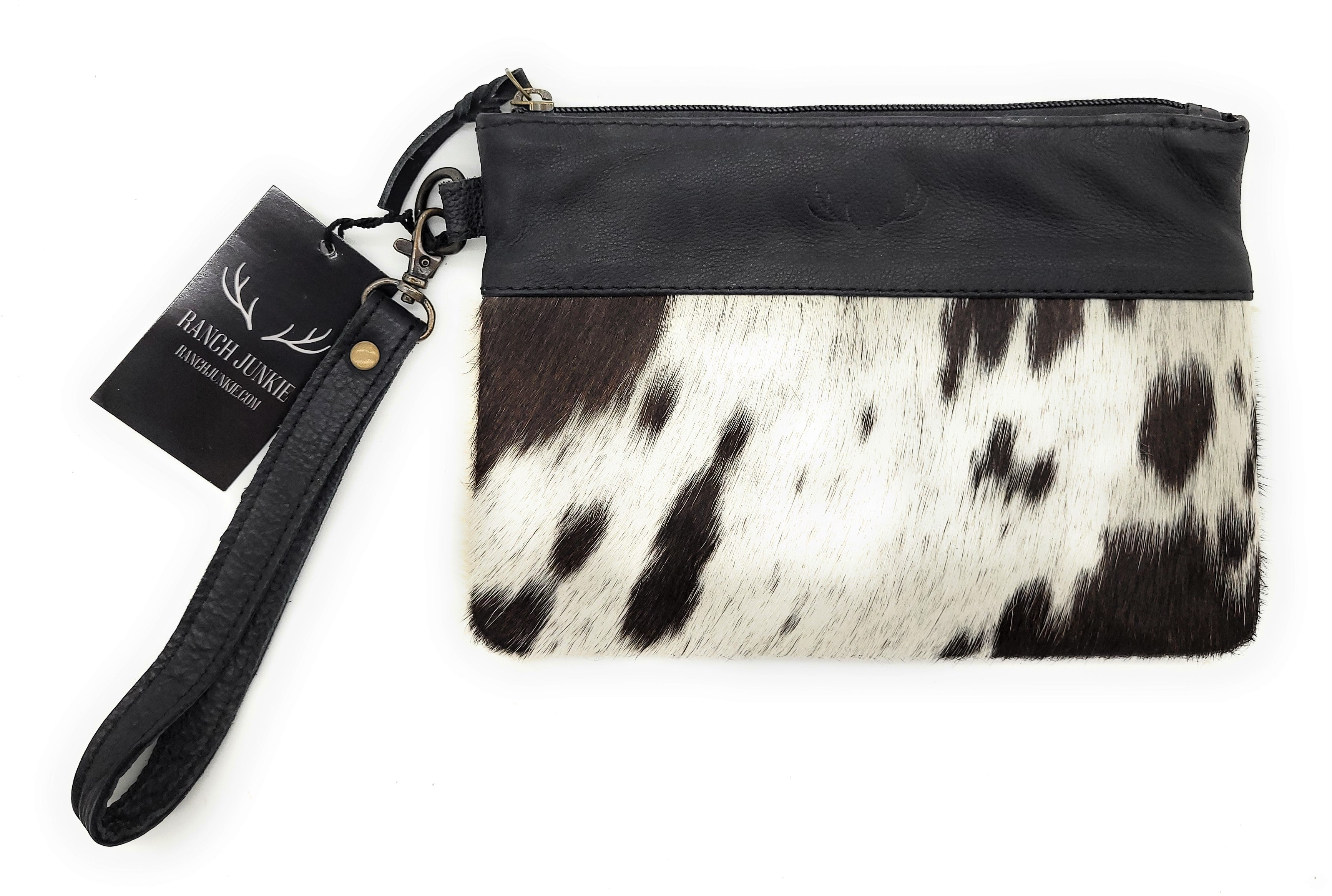Bundle Deal -The Highlands Black Genuine Cowhide Large Crossbody Bag + Black Wristlet Clutch - Ranch Junkie Mercantile LLC